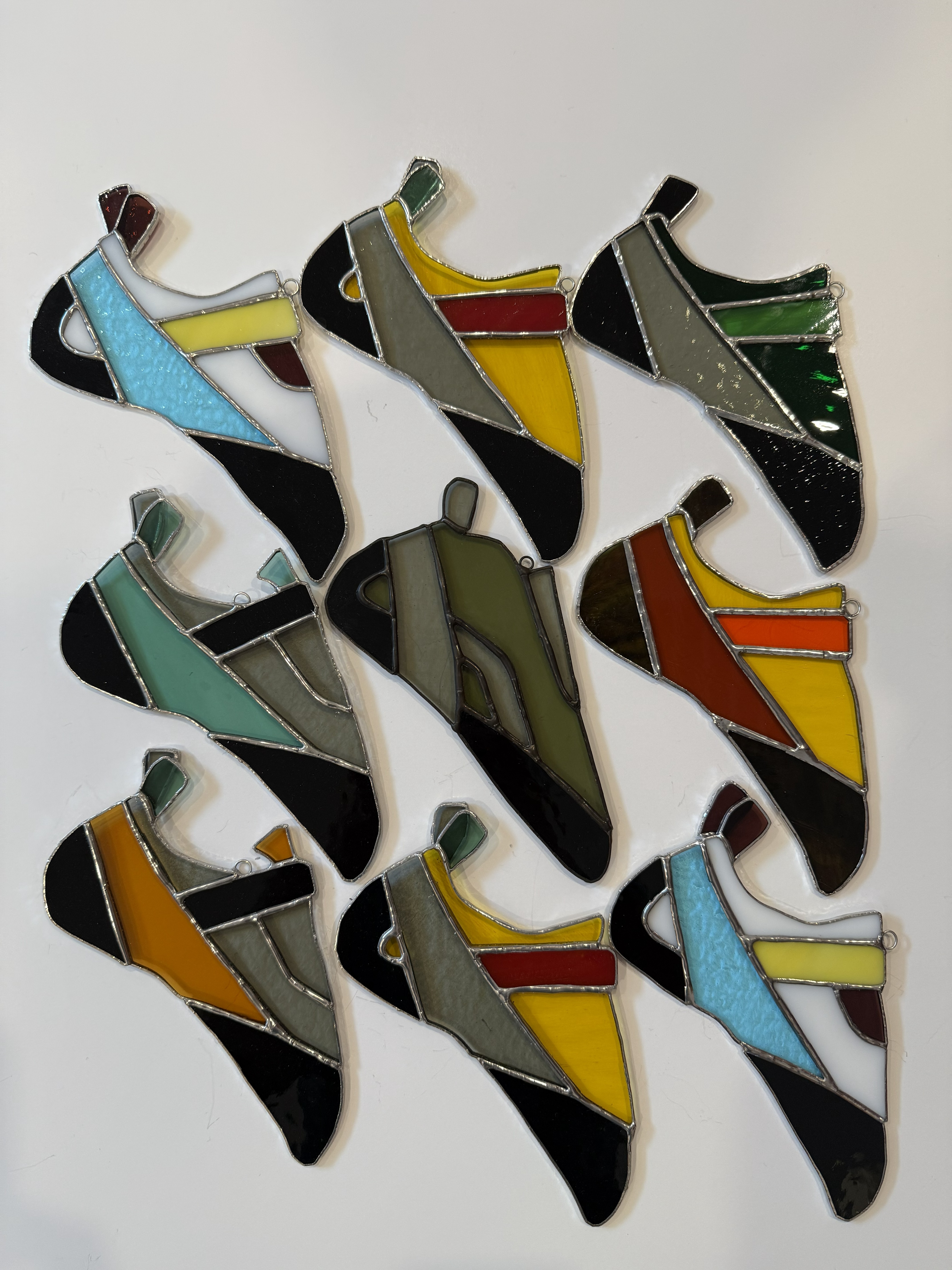 Climbing shoe stained glass suncatchers