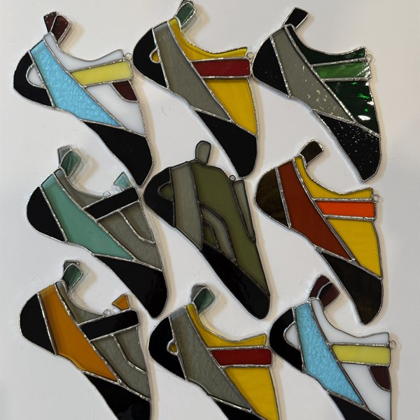 Climbing shoe stained glass suncatchers