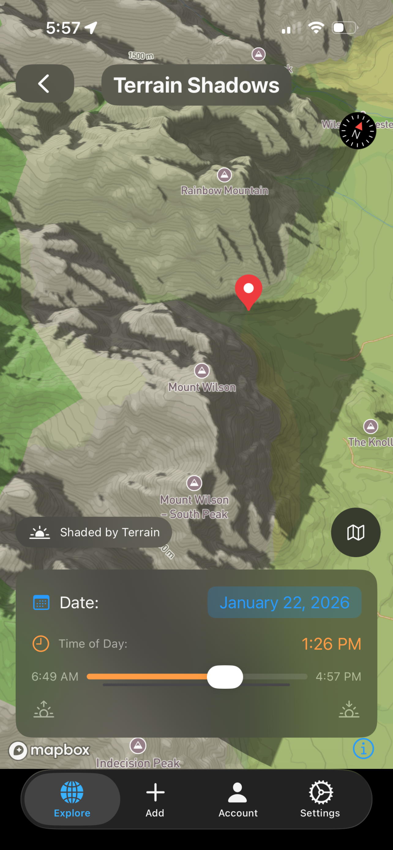 Terrain shadows visualization